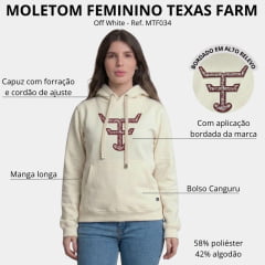 Moletom Feminino Texas Farm Alliance  Modelo Canguru Capuz Off White Logo Vermelho - Ref: MTF034