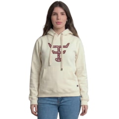 Moletom Feminino Texas Farm Alliance  Modelo Canguru Capuz Off White Logo Vermelho - Ref: MTF034