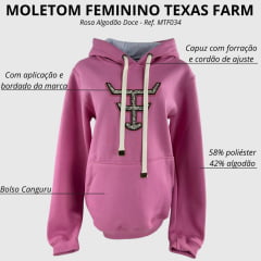 Moletom Feminino Texas Farm Alliance Rosa Algodão Doce C/ Logo Rosa E Marrom Ref: MTF034