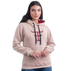 Moletom Feminino Texas Farm Bege Modelo Canguru Com Logo Em Vermelho - Ref. MTF016