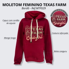 Moletom Feminino Texas Farm Bordô Modelo Canguru Bordado Cowgirl Em Salmão Ref: MTF029