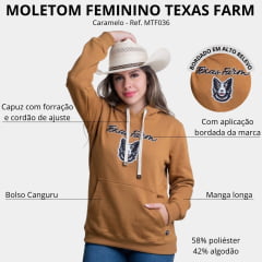 Moletom Feminino Texas Farm Com Capuz Modelo Canguru Caramelo/Preto - Ref:MTF036
