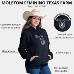 Moletom Feminino Texas Farm Com Capuz Modelo Canguru Preto/Cinza - Ref:MTF036
