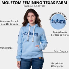 Moletom Feminino Texas Farm Modelo Canguru Azul Bebê Logo Camuflado Ref: MTF021