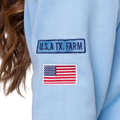 Moletom Feminino Texas Farm Modelo Canguru Azul Bebê Logo Camuflado Ref: MTF021