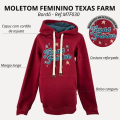 Moletom Feminino Texas Farm Modelo Canguru Bordado Em Relevo Ref: MTF030 - Escolha a cor