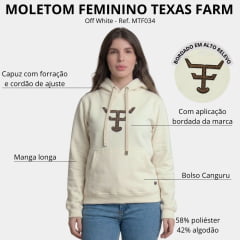 Moletom Feminino Texas Farm Modelo Canguru Capuz  Alliance Off White Logo Caramelo - Ref: MTF034