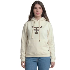 Moletom Feminino Texas Farm Modelo Canguru Capuz  Alliance Off White Logo Caramelo - Ref: MTF034
