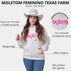 Moletom Feminino Texas Farm Modelo Canguru Capuz Branco Algodão Logo Bordado Pink  - Ref: MTF021