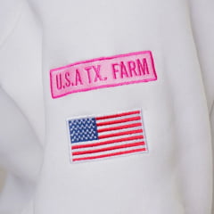 Moletom Feminino Texas Farm Modelo Canguru Capuz Branco Algodão Logo Bordado Pink  - Ref: MTF021