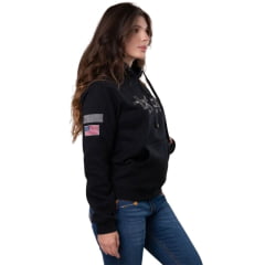 Moletom Feminino Texas Farm Modelo Canguru C/Capuz Preto C/logo Bordado - Ref: MTF021