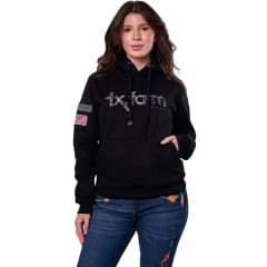 Moletom Feminino Texas Farm Modelo Canguru C/Capuz Preto C/logo Bordado - Ref: MTF021 Moletom Feminino Texas Farm Modelo Canguru C/Capuz Preto C/logo Bordado - Ref: MTF021