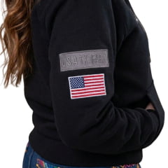 Moletom Feminino Texas Farm Modelo Canguru C/Capuz Preto C/logo Bordado - Ref: MTF021