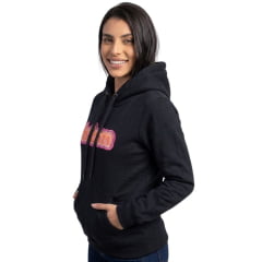 Moletom Feminino Texas Farm Modelo Canguru Capuz Preto Logo Bordado Rosa/Azul E Laranja  - Ref: MTF033