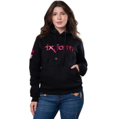 Moletom Feminino Texas Farm Modelo Canguru Capuz Preto Logo Rosa - Ref: MTF021