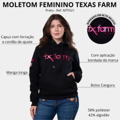 Moletom Feminino Texas Farm Modelo Canguru Capuz Preto Logo Rosa - Ref: MTF021