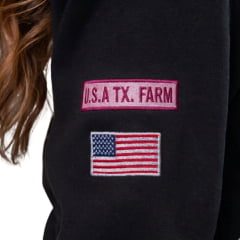 Moletom Feminino Texas Farm Modelo Canguru Capuz Preto Logo Rosa - Ref: MTF021