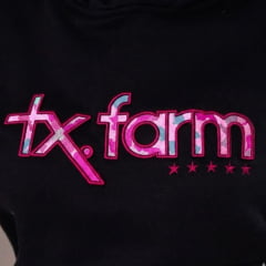 Moletom Feminino Texas Farm Modelo Canguru Capuz Preto Logo Rosa - Ref: MTF021