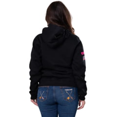 Moletom Feminino Texas Farm Modelo Canguru Capuz Preto Logo Rosa - Ref: MTF021