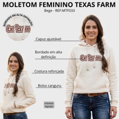 Moletom Feminino Texas Farm Canguru Capuz Bege Logo Bege E Marrom REF:MTF033