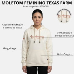 Moletom Feminino Texas Farm Canguru Capuz Branco Algodão Logo Rosa Claro REF:MTF021