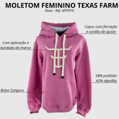 Moletom Feminino Texas Farm Modelo Canguru Rosa Algodão Doce C/ Logo Rosa E Creme Ref: MTF016