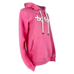 Moletom Feminino Texas Farm Modelo Canguru Rosa Chiclete Logo Branco Ref: MTF015