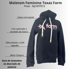 Moletom Feminino Texas Farm Modelon Canguru Preto Logo Rosa BB Ref:MTF015