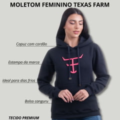 Moletom Feminino Texas Farm Preto Modelo Canguru Com Logo Pink Neon - Ref. MTF016