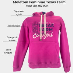 Moletom Feminino Texas Farm Rosa Pink Modelo Canguru Com Logo Bordada E Cowgirl Em Rosa Bebê Ref: MTF 029