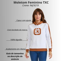 Moletom Feminino TXC Com Capuz Custom Regular Creme E Caramelo Com Logo Aplicado Ref:9219