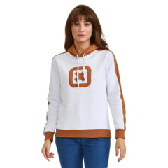 Moletom Feminino TXC Com Capuz Custom Regular Creme E Caramelo Com Logo Aplicado Ref:9219