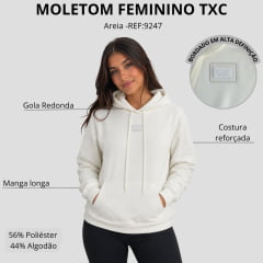 Moletom Feminino TXC Modelo Canguru Capuz Areia Logo Aplicada REF:9247