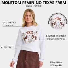 Moletom Feminino TXC Regular Branco Bordado Logo E Botas Em Marrom Ref:9241