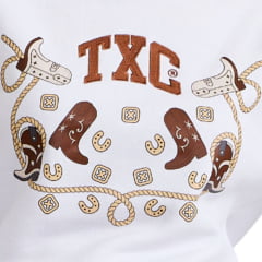 Moletom Feminino TXC Regular Branco Bordado Logo E Botas Em Marrom Ref:9241