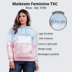 Moletom Feminino TXC Rosa Branco e Azu Com Capuz e Bolso Canguru - Ref. 9190