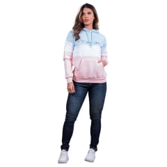 Moletom Feminino TXC Rosa Branco e Azu Com Capuz e Bolso Canguru - Ref. 9190