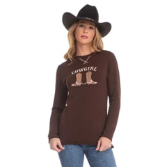 Moletom Feminino Zenz Western The Queen Marrom Bordado Botas Com Brilhos E Detalhes Tachinhas Nas Mangas Ref:ZW0124047