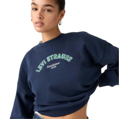 Moletom Suéter Feminino Levi's Vintage Sweartshirt Azul Escuro Estampa Verde E Branca Ref:0050Z0001