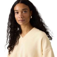 Moletom Suéter Feminino Levi's Vintage V-Neck Sweartshirt Creme Ref:005IF0005