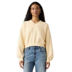 Moletom Suéter Feminino Levi's Vintage V-Neck Sweartshirt Creme Ref:005IF0005