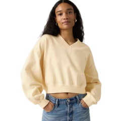 Moletom Suéter Feminino Levi's Vintage V-Neck Sweartshirt Creme Ref:005IF0005