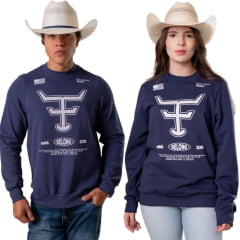 Moletom Unissex Texas Farm Gola Careca Lifestyle Azul Marinho Estampa Branca - REF:MTC002