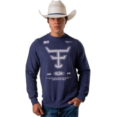 Moletom Unissex Texas Farm Gola Careca Lifestyle Azul Marinho Estampa Branca - REF:MTC002