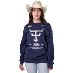 Moletom Unissex Texas Farm Gola Careca Lifestyle Azul Marinho Estampa Branca - REF:MTC002