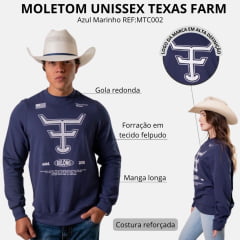 Moletom Unissex Texas Farm Gola Careca Lifestyle Azul Marinho Estampa Branca - REF:MTC002