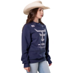 Moletom Unissex Texas Farm Gola Careca Lifestyle Azul Marinho Estampa Branca - REF:MTC002
