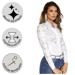 Body Feminino Country City Kiara Branco Bordado Strass Ref: 222