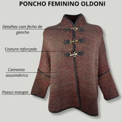 Poncho Bordô Feminino Com Punho Oldoni Fecho Metal Personalizado Flor de Lis - Ref. P99