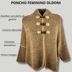 Poncho Caramelo Feminino Com Punho Oldoni Fecho Metal Personalizado Flor de Lis - Ref. 9903